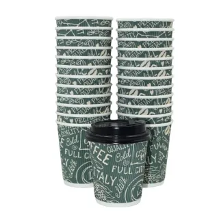 QPAC Ripple Paper Cups with Lids 12oz 10pcs