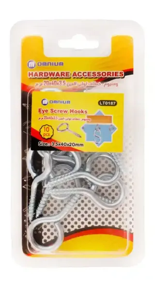 Omnium Hardware Accessories Eye Screw Hooks (3.5x40x20mm), 10 Pieces