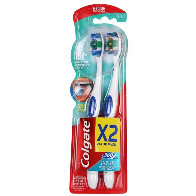 Colgate Toothbrush 360 Medium 2 Pieces