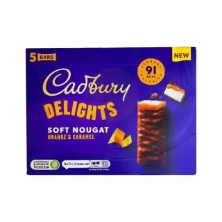 Cadbury Delights Soft Nougat Orange & Caramel Bars, 5x110g