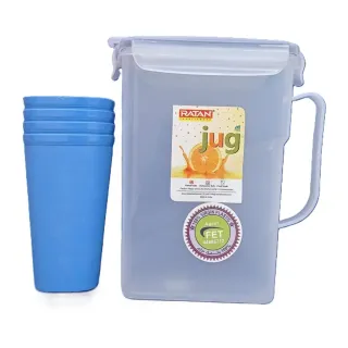 Ratan Lock & Store Jug 2L + 4Pcs Glass 5101115