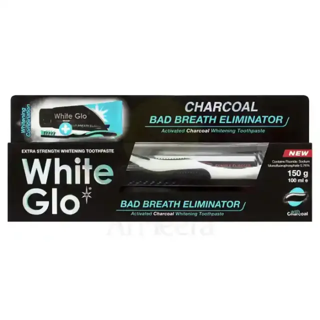 White Glo Toothbrush + Toothpaste Charcoal Bb Elmtr 150g