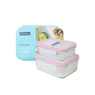 Glasslock Rectangular Food Container 400Ml X 2Pc Set