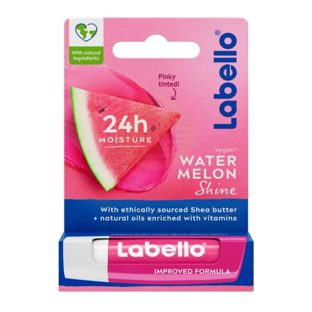 Labello Lip Balm Watermelon Shine 24H Melt-In Moisture with Shea Butter and Natural Oils 4.8g