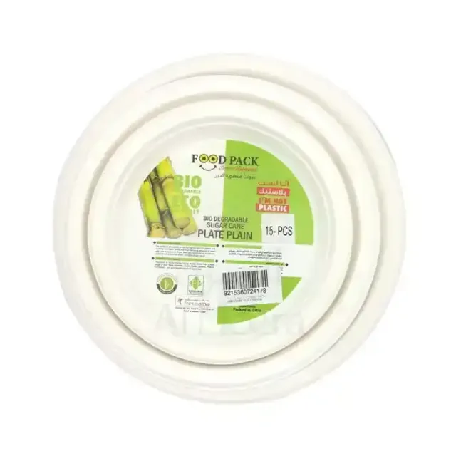 Food Pack Bio Bagasse Plate Set, 15Pcs