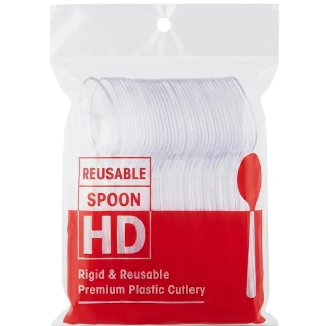 Resuable Spoon HD Rigid & Reusable Premium Plastic Cutlery Assorted Pack 50 Pieces