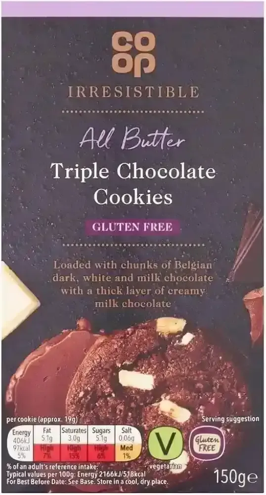 Co-Op Irresistible Triple chocolate Ckie150G