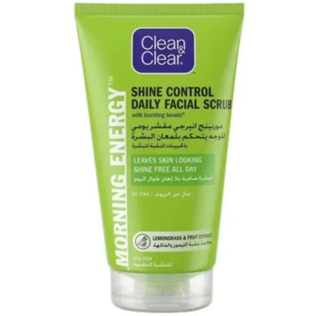 Clean & Clear Morning Energy Daily Facial Scrub Shine Control With Lemongrass & Fruit Extract 150ml