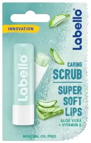 Labello Lip Caring Scrub Aloe Vera and Vitamin E with Natural Peeling Particles Gentle Exfoliation Soft Smooth Lips 4.8g