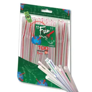 Fun Flexible Straws White with Stripes 23cm 100 Pcs