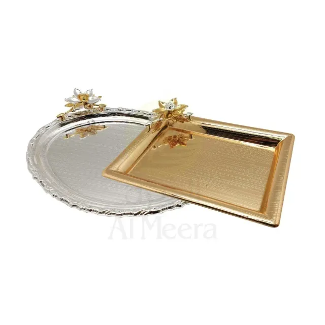 Hi-Luxe Round Serving Tray Silver-Gold