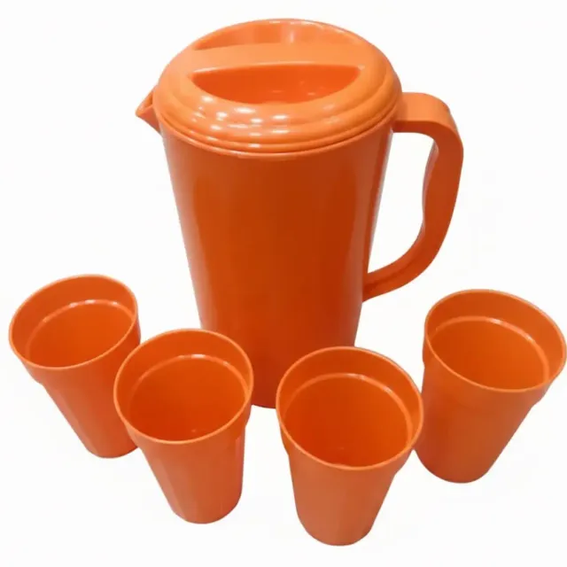Family Plastic Jug with Plastic Cups 4 Pieces Assorted Color