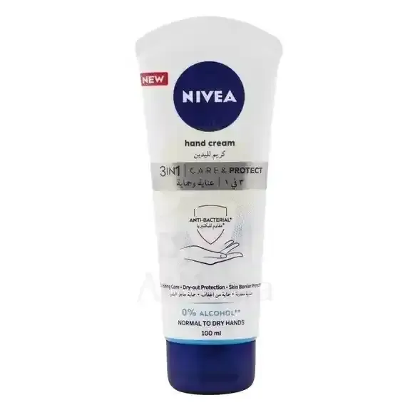 Nivea 3in1 Care and Protect Hand Cream with Nourishing Jojoba Oil and Antibacterial Protection Alcohol-Free 100ml