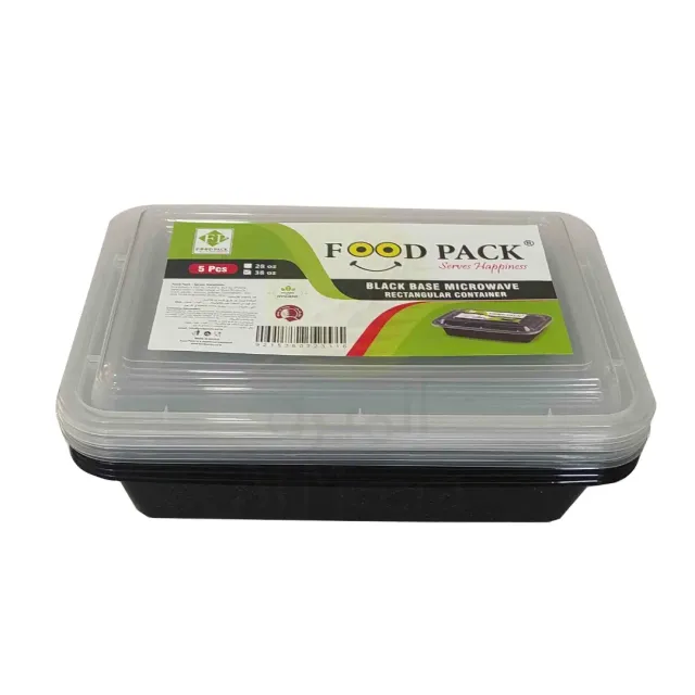 Food Pack Black Base Microwavable Rectangle Container 38oz