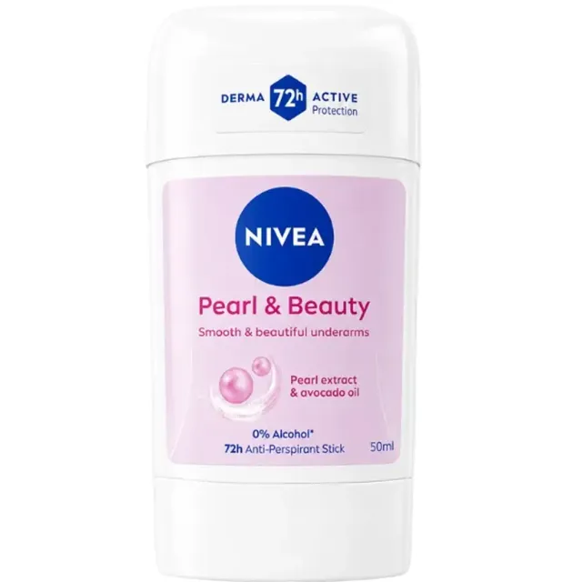 Nivea Pearl & Beauty Antiperspirant Deodorant for WoMen Soft & Smooth 48H Active Protection 0% Alcohol with Pearl Extract and Avocado Oil Stick 50ml