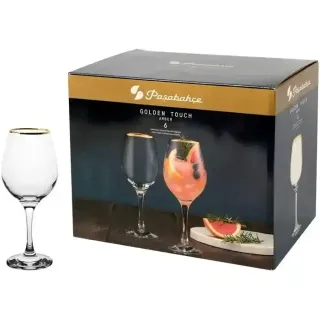 Pasabahce Glass Stemware with Gold Rim 6-Piece Set
