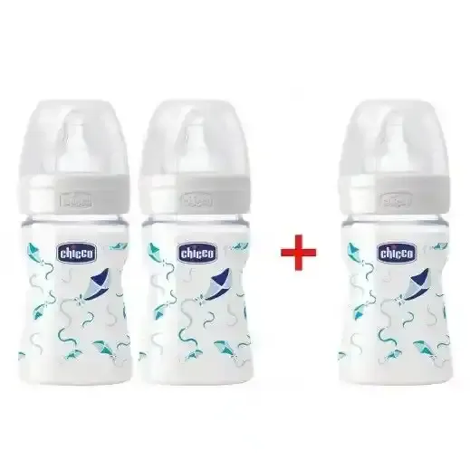 Chicco Well Being Slow Flow Feeding Bottle for 0+ Months - White, 150ml