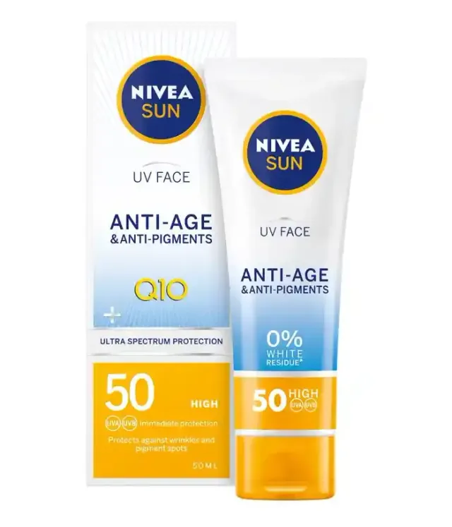 كريم الوجه Nivea SUN SPF 50 عالي الحماية UVA وUVB مع تقنية Q10 مقاومة للعمر والماء مقاومة للبشرة 50 مل