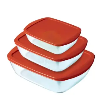 Pyrex Rect Storage Dish 3Pcs with Lid Red