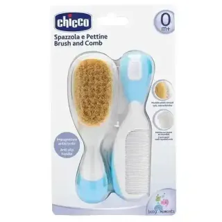 Chicco Blue & White Baby Brush & Comb (0+ Months), 1 Pack