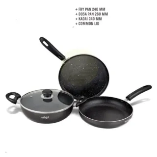 Nolta Cookware Set Granite Kadai, Tawa & Frying Pan with Lid