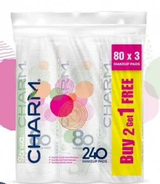 SANITA CHARM COTTON MAKE UP PAD ROUND 80PADS 2+1FREE