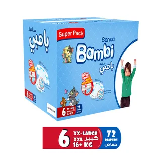 سانيتا بامبي حفاضات أطفال رقم 6 حجم كبير ( اكس اكس لارج) 72 حبة