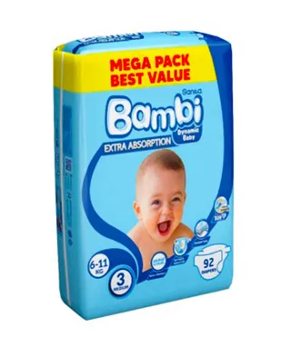 BAMBI BABY DIAPER MEDIUM NO.3 92PCS MEGA PACK
