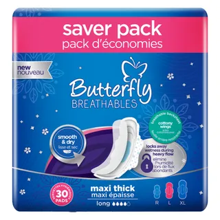 Butterfly Breathables Maxi Thick Soft Sanitary Pads 30'S