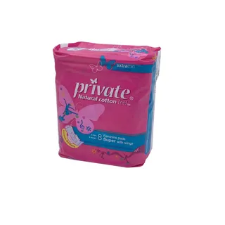 PRIVATE NATURAL COTTON FEEL SUPER WITH WINGS 8 PADS