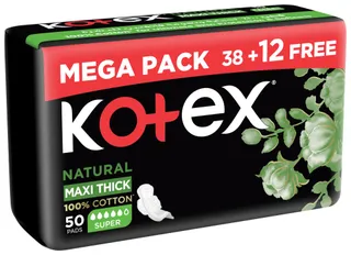 Kotex Maxi Pads Natural Super 38+12 Free