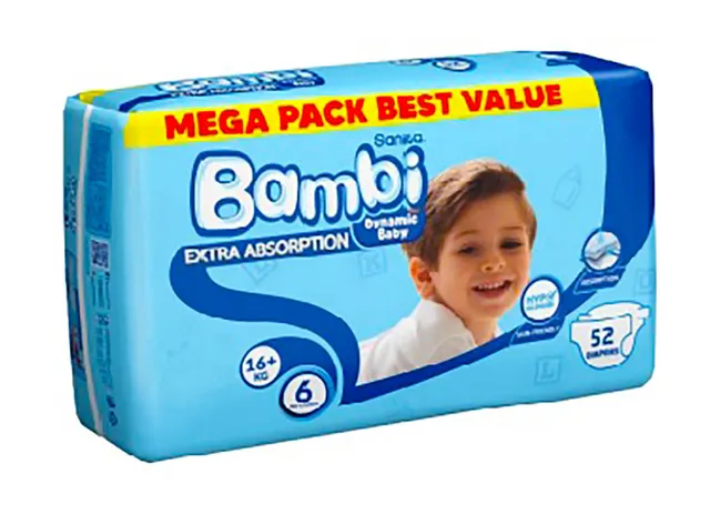 BAMBI BABY DIAPER XXL NO.6 52PCS MEGA PACK