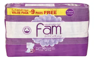 FAM FEMININE PADS SUPER W/ WINGS 41+9PCS FREE