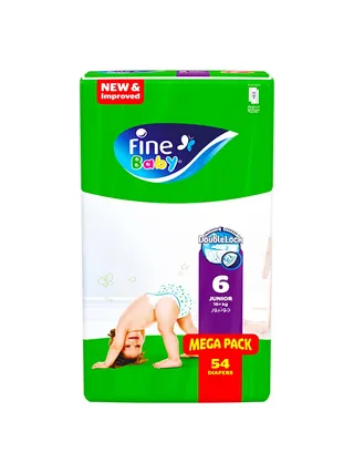 FINE BABY DIAPERS DOUBLE LOCK 6 JUNIOR MEGA PACK 54PCS
