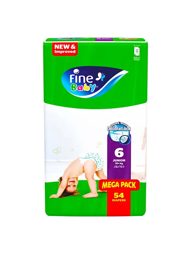 FINE BABY DIAPERS DOUBLE LOCK 6 JUNIOR MEGA PACK 54PCS