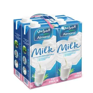 المراعي حليب خالي من الدسم 4 × 1 لتر