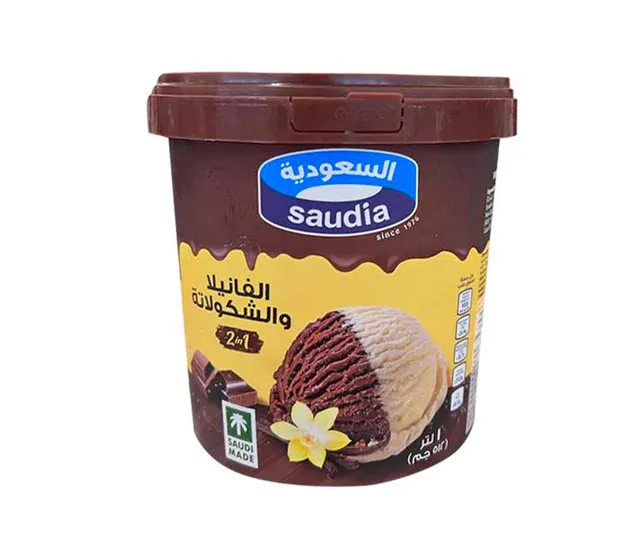 السعودية آيس كريم 2 في 1 بنكهة الشوكولاتة والفانيليا 1 لتر
