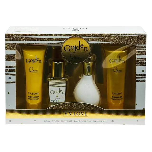 Golden perfume set with lotion