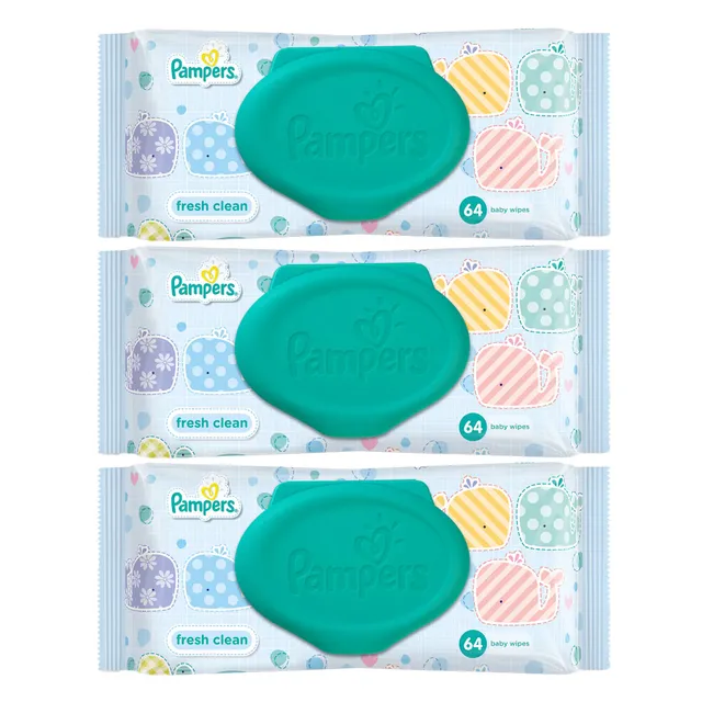 PAMPERS BABY WIPES FRESH CLEAN 64 PCS 2+1 FREE