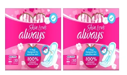 ALWAYS SANITARY PADS MAXI THICK LARGE W/ WINGS 2X30PADS