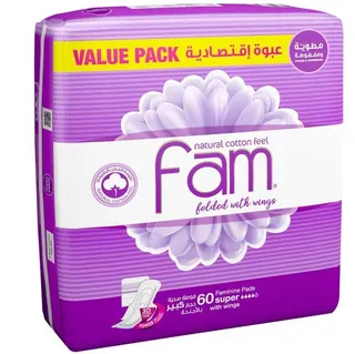FAM FEMININE PADS FOLDED WITH WINGS 60PCS
