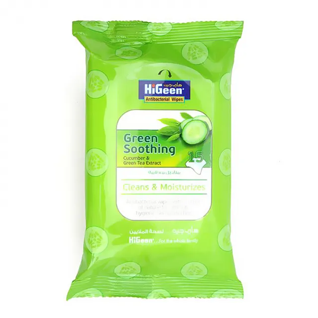 Higeen Antibacterial Wipes Green Soothing 15 pcs