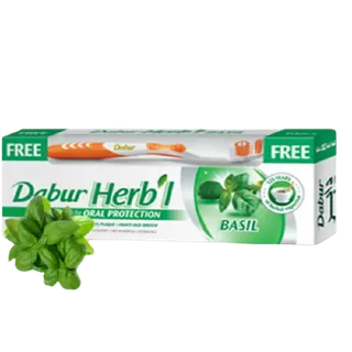 DABUR HERBAL TOOTHPASTE BASIL 2X150 GR+BRUSH FREE