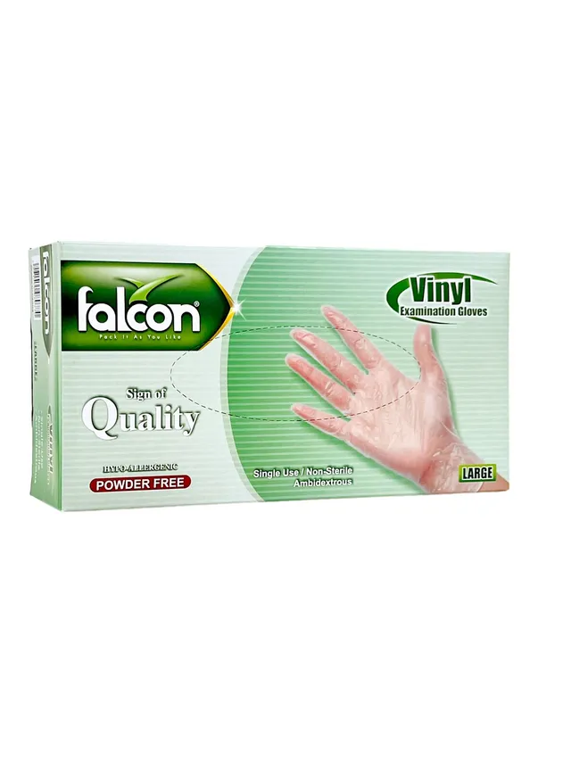 FALCON VINYL EXAMINATION GLOVES LARGE 100PCS