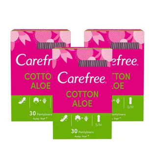 CAREFREE ALOE COTTON FEEL PANTYLINERS 2+1X30PCS FREE