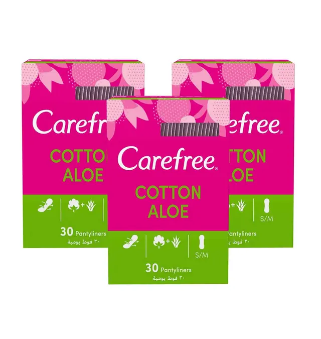 CAREFREE ALOE COTTON FEEL PANTYLINERS 2+1X30PCS FREE