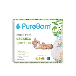 بيوربورن عضوي طبيعي خيزران حفاضات أطفال قابلة للتصرف حجم 2 3 إلى 6 كجم 32pcs