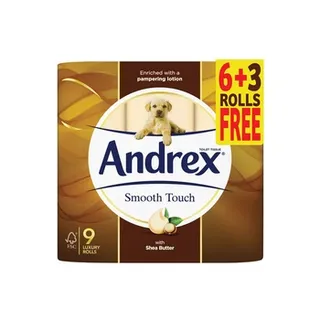 Andrex Toilet Tissue Smooth Touch 9 Rolls x 241 Sheets x 2 Ply (6 + 3 Rolls Free)