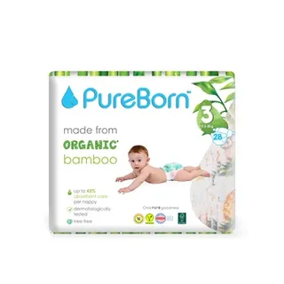 بيوربورن عضوي طبيعي خيزران حفاضات أطفال قابلة للتصرف حجم 3 5.5 إلى 8 كجم 28pcs
