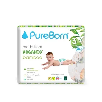 بيوربورن عضوي طبيعي خيزران حفاضات أطفال قابلة للتصرف حجم 3 5.5 إلى 8 كجم 28pcs